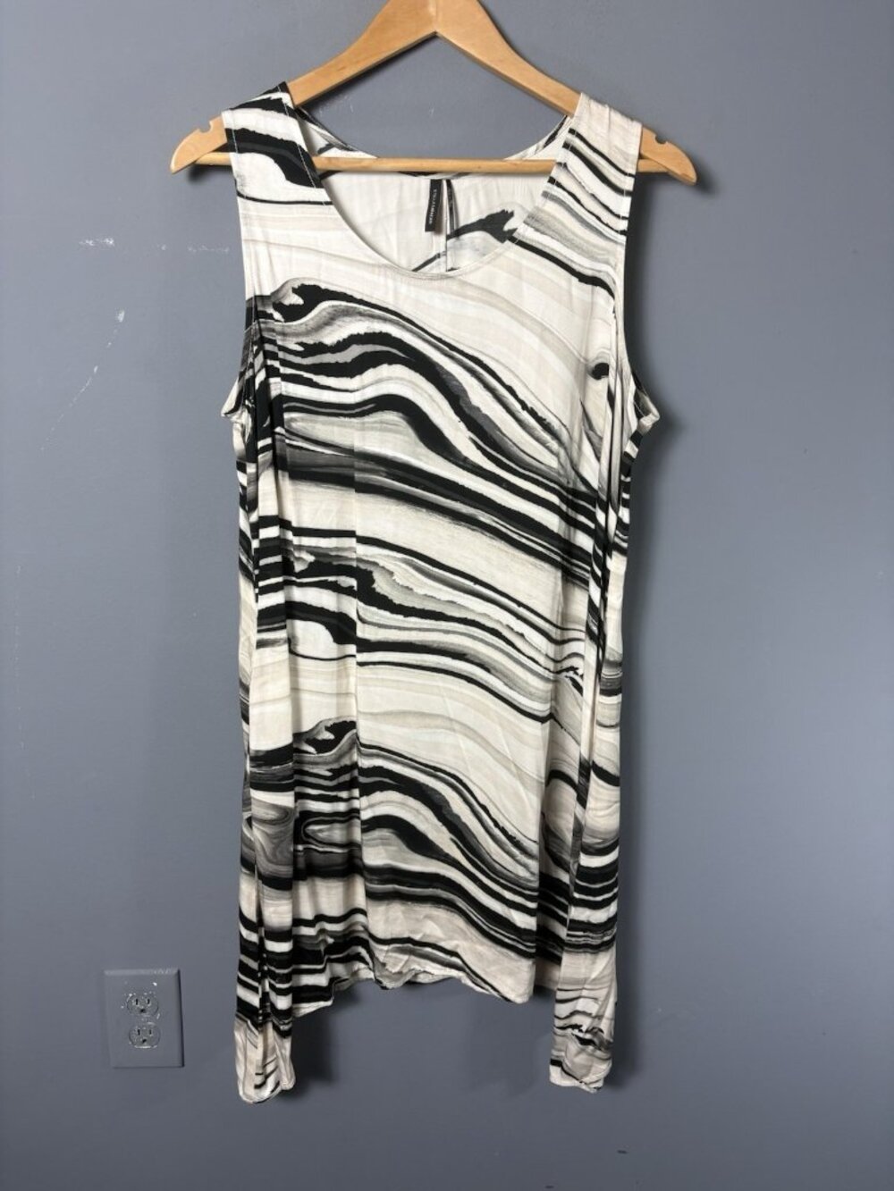 STELLA CARAKASI Womens L Sleeveless Striped Hi-Lo Tunic Dress Lagenlook Artsy